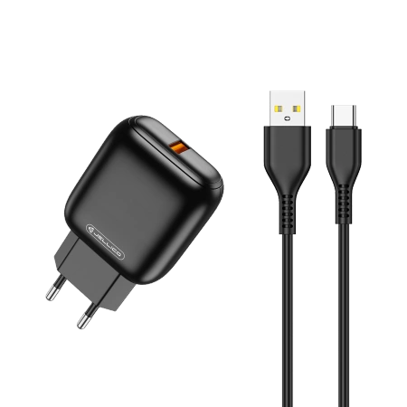 JELLICO wall charger C32 18W 1xUSB QC3.0 + cable USB-C Black