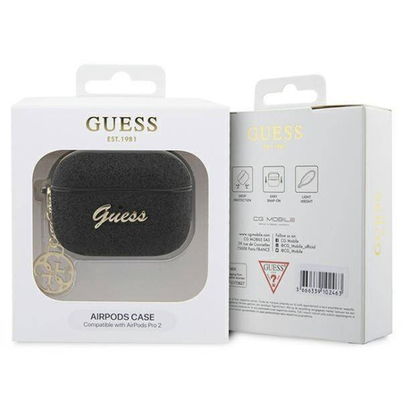 Guess GUAP2GLGSHK AirPods Pro 2 Cover schwarz/schwarz Glitter Flake 4G Charm