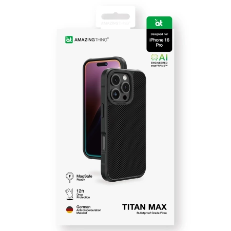 AmazingThing Titan Max Case mit 600D Aramidfasern für iPhone 16 Pro - Schwarz