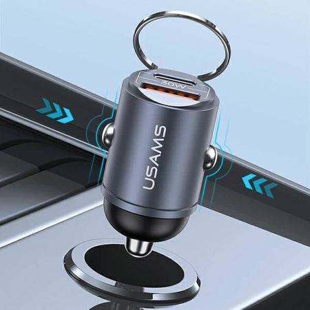 Ładowarka Samochodowa 30W PD USB-C + USB Fas Charge Z Wbudowaym Pierścieniem USAMS C38 CC206CC01 (US-CC206) fioletowa