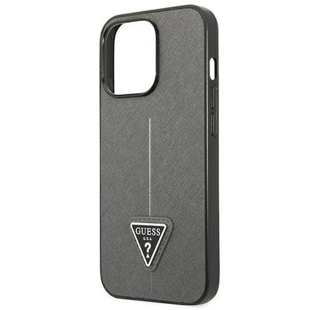 Original Handyhülle IPHONE 13 PRO Guess Hardcase Saffianotriangle Logo (GUHCP13LPSATLG) silber
