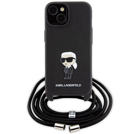 Etui Karl Lagerfeld Crossbody Saffiano Monogram Metal Pin Karl & Choupette na iPhone 15 - czarne