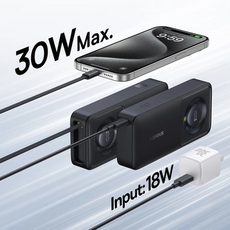 Baseus Free2Pull 10000 mAh 30 W Powerbank mit USB-C-Anschluss und einziehbarem USB-C-Kabel – Schwarz