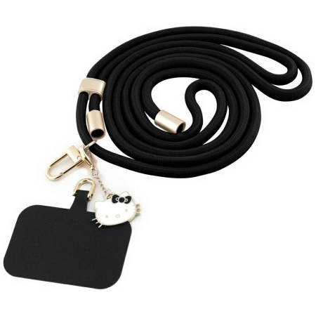 Uniwersalna smycz do telefonu Hello Kitty Patch & Kitty Head Charm - czarna