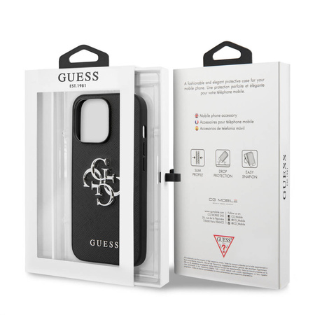 Oryginalne Etui IPHONE 13 PRO / 13 6,1" Guess Hardcase Saffiano 4G Metal Logo GUHCP13LSA4GSBK czarne