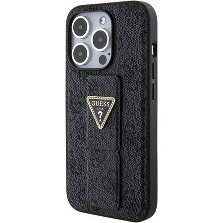 Etui Guess Grip Stand 4G Triangle Strass na iPhone 15 Pro Max - czarne