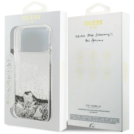 Guess Liq case. Glitter Charms for iPhone 17 Pro - silver
