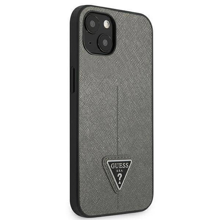 Original Case IPHONE 14 Guess Hardcase Saffianotriangle Logo (GUHCP14SPSATLG) silver