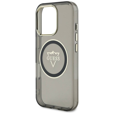 Original Handyhülle IPHONE 16 PRO Guess IML Metal Mountain Logo MagSafe schwarz