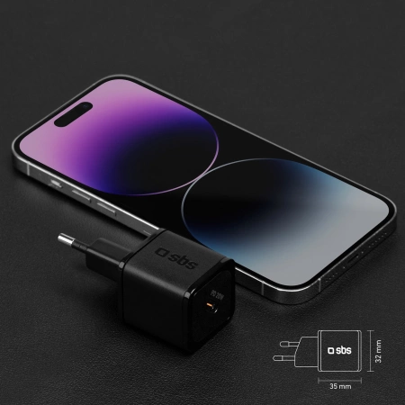 SBS TETRGAN1C20K 20W GaN USB-C Wandladegerät mit Power Delivery – Schwarz