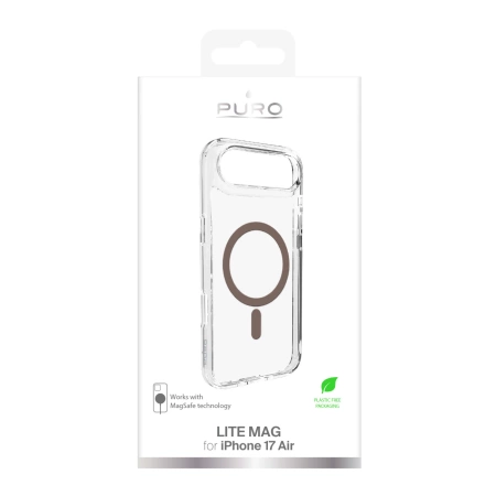 Puro Lite Mag TPU+PC Case Compatible with MagSafe for iPhone 17 Air - Transparent with Brown Ring