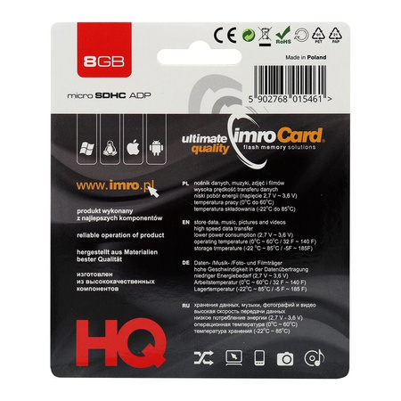 Imro karta pamięci 8GB microSDHC kl. 4 + adapter