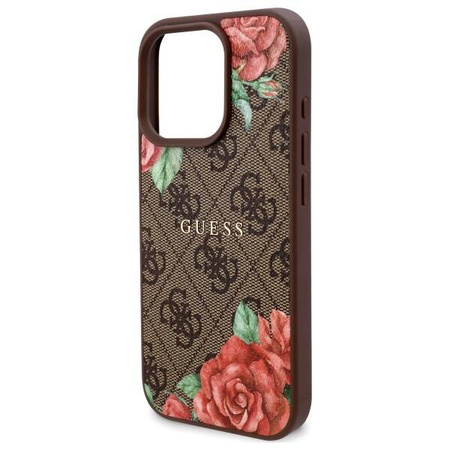 Original Handyhülle IPHONE 16 PRO MAX Guess Hardcase 4G Flowers Print MagSafe (GUHMP16XP4ROPEMCW) braun