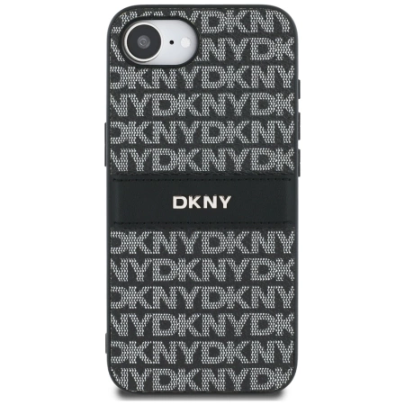 DKNY Repeat Texture Pattern with Tonal Stripe case for iPhone 16e - black
