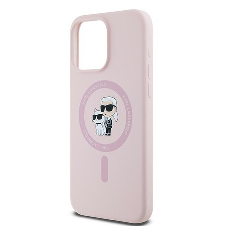 Oryginalne Etui KARL LAGERFELD hardcase Silicone Karl & Choupette MagSafe KLHMP15LSCMKCRHP do Iphone 15 Pro różowy