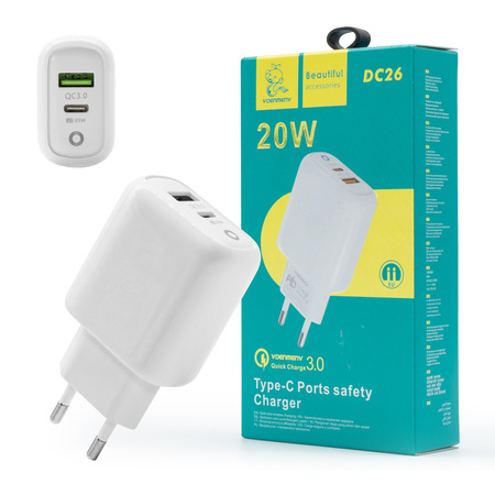 DENMEN ŁADOWARKA SIECIOWA  DUAL USB + USB-C 20W DC26