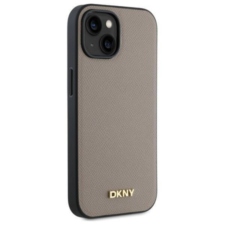 Etui DKNY Grained Metal Logo MagSafe na iPhone 15 - beżowe