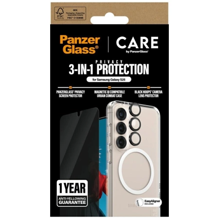 CARE by PanzerGlass Flagship 3in1 Case + Privacy Glass + Lens for Samsung Galaxy S25