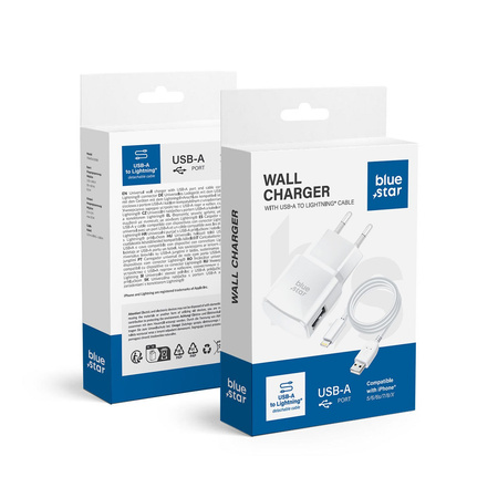 Ładowarka Sieciowa do iPhone 5/6/6s/7/8/X z Odpinanym Kablem Blue Star