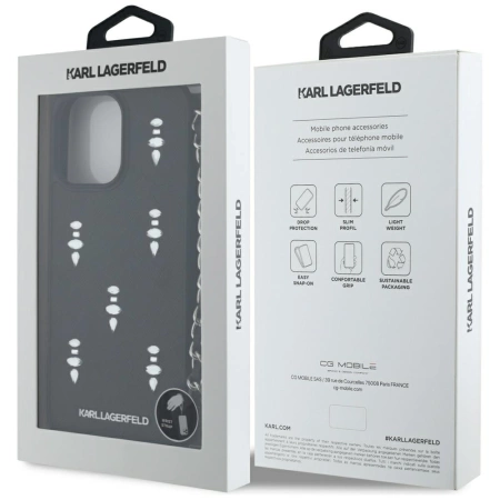 Karl Lagerfeld Saffiano Crystals w/Chain iPhone 16 Pro Case - Schwarz