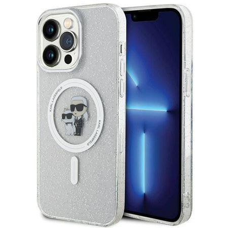 Karl Lagerfeld Karl&amp;Choupette Glitter MagSafe Hülle für iPhone 15 Pro Max – transparent