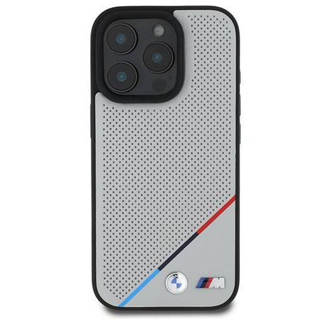 Original Case IPHONE 16 PRO BMW Hardcase M Perforated Tricolor Line MagSafe (BMHMP16L23PUPDG) gray