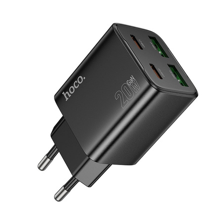 Ładowarka sieciowa do telefonu Hoco 2 x USB C + 2 x USB A QC3.0 PD 3A 20W N55 czarna