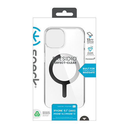 Speck Presidio Perfect-Clear MagSafe - Etui iPhone 15 / iPhone 14 / iPhone 13 (Clear / Chrome Finish / Serene Silver)