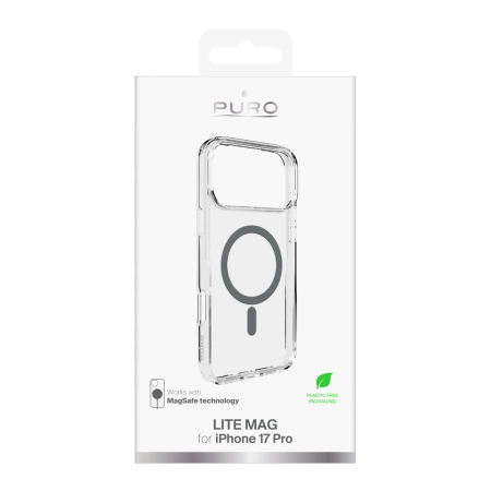 Puro Lite Mag TPU+PC Case Compatible with MagSafe for iPhone 17 Pro - Transparent with Gray Ring