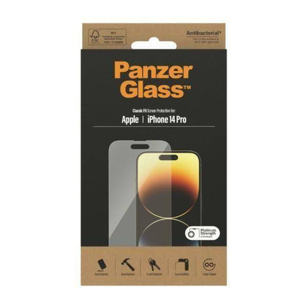 Tempered Glass IPHONE 14 PRO PanzerGlass Classic Fit Screen Protection Antibacterial (2768)