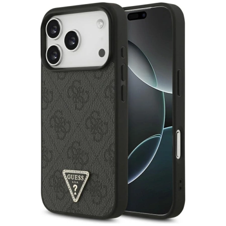 Etui Guess Leather 4G Triangle Strass MagSafe na iPhone 17 Pro - czarne