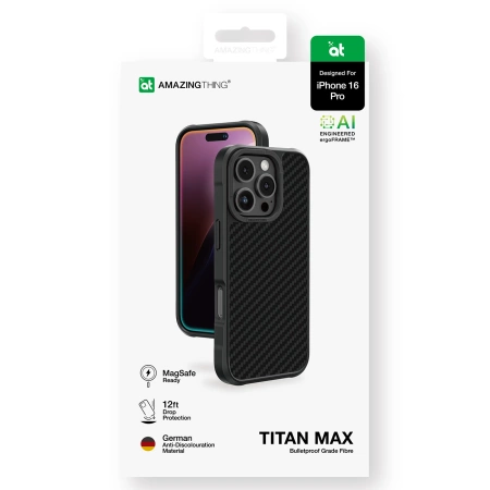 AmazingThing Titan Max Case mit 1500D Aramidfasern für iPhone 16 Pro - Schwarz