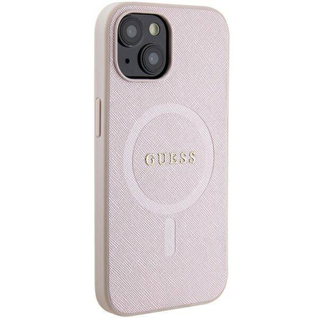Guess Saffiano MagSafe Hülle für iPhone 15 Plus – Rosa