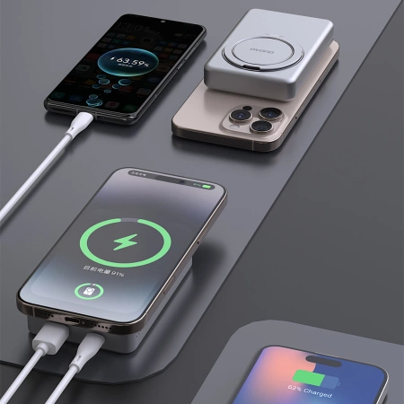 Dudao K28 10000 mAh PD 22,5 W MagSafe Powerbank mit Metallgehäuse und Ringständer - Silber