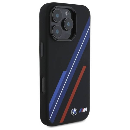 Original Handyhülle IPHONE 16 PRO BMW Hardcase Silicone Random Lines MagSafe (BMHMP16L23SSPK) schwarz