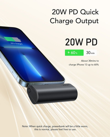 Bateria zewnętrzna (Powerbank) VEGER PlugOn - 5000mAh z wbudowanym złączem do Lightning 8-pin PD 20W (W0556L)