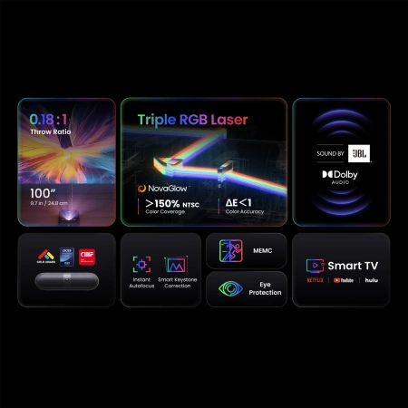 Yaber K300s Multimedia-Laser-RGB-FullHD-1080p-Projektor mit JBL-Lautsprechern – Schwarz