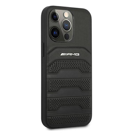 AMG nakładka do iPhone 13 6,1" AMHCP13LGSEBK czarna HC Leather Debossed Lines White Logo