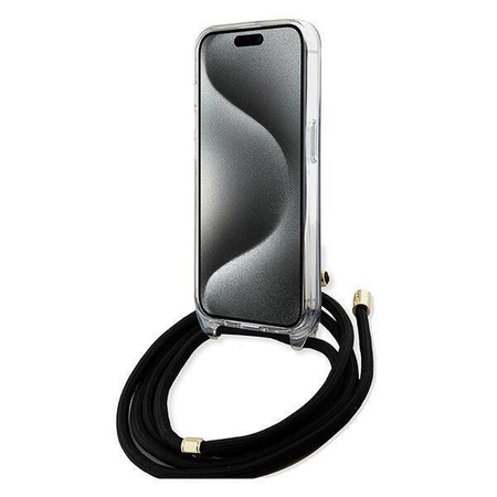 Guess Crossbody Cord 4G Print Hülle für iPhone 15 Pro Max – Schwarz