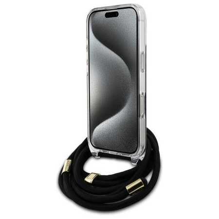 Original Handyhülle IPHONE 16 PRO MAX Guess Hardcase Crossbody Cord 4G Print (GUHCP16XHC4SEK) schwarz