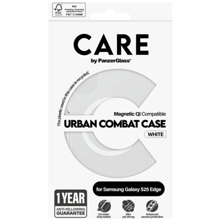Etui CARE by PanzerGlass Flagship Urban Combat White QI na Samsung Galaxy S25 Edge - przezroczyste