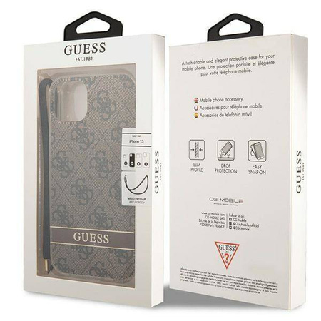 Original Case IPHONE 14 PLUS Guess Hardcase 4G Print Strap (GUOHCP14MH4STW) brown