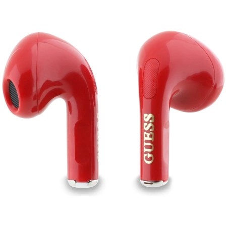 TWS Guess Kopfhörer mit klassischem Logo- und Charm-Aufdruck, glänzender Effekt, Rot