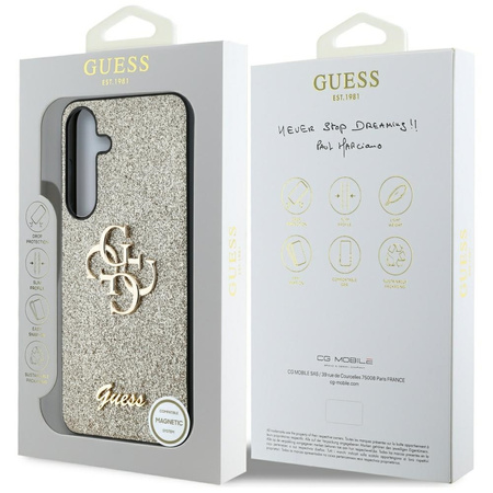 Etui Guess Fixed Glitter Big 4G Metal Logo do Samsung Galaxy S25 Plus złoty
