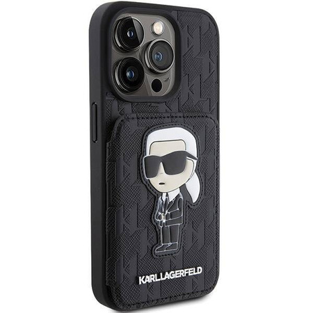 Karl Lagerfeld nakładka do iPhone 15 Pro Max 6,7&quot; KLHCP15XSAKKNSCK czarna hardcase Saffiano Cardslots and Stand Monogram Ikonik Patch