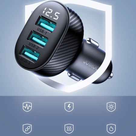 Joyroom JR-CCD03 3,4A Autoladegerät mit 3x USB-A Display - Schwarz