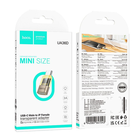 Adapter USB C do Lightning Hoco UA36D transparentny złoty