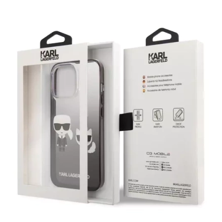 Oryginalne Etui IPHONE 14 PLUS Karl Lagerfeld Hardcase Gradient Ikonik Karl & Choupette (KLHCP14MTGKCK) czarne