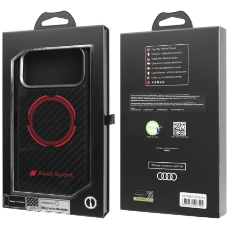 Audi RSQ Carbon Fiber Sport Red Circle MagSafe Case für iPhone 17 Pro Max – Schwarz