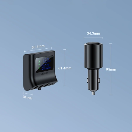 Acefast car charger 90W USB Type C / 3x USB / cigarette lighter socket, PPS, PD3.0, QC3.0, AFC, FCP charging station black (B8 black)